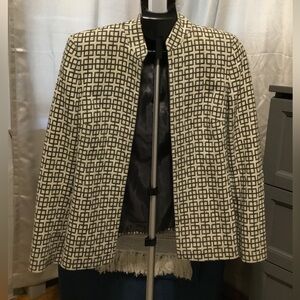 Kasper Dark Grey and White Geometric Blazer